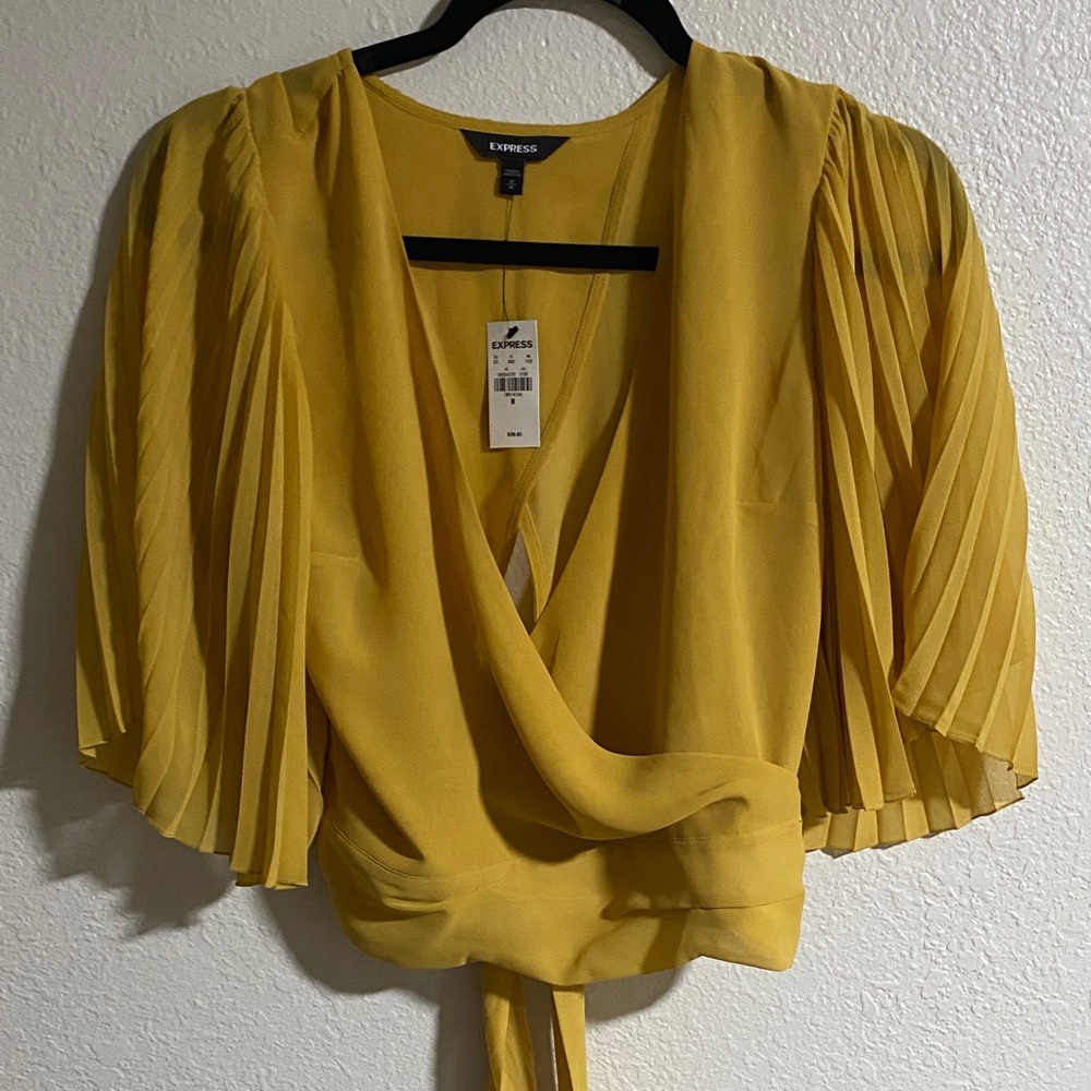 Express Mustard Pleated Sleeve Blouse